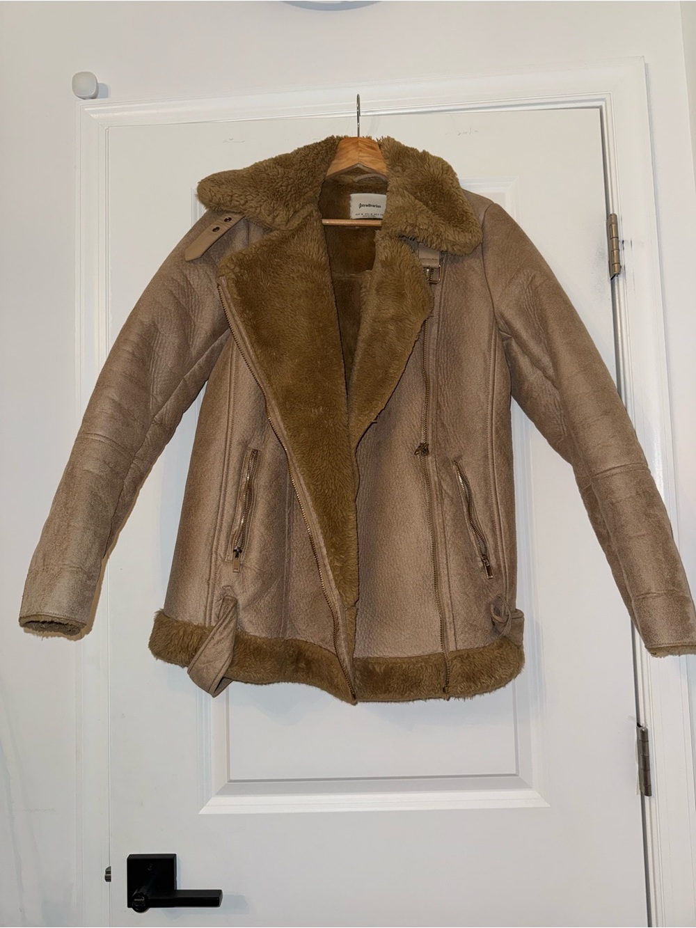 stradivarius Taupe Faux-Shearling Aviator Jacket
